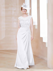 Robe en Mousseline Dentelle à Col Illusion Scoop Blanc Grande Taille