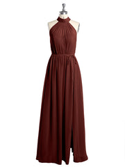 Col Haut Mousseline Robes Avec Fente Et Ceinture Nœud terracotta Grande Taille