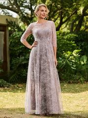 Robe Plissée à A-ligne en Dentelle avec Demi-Manches Crépuscule