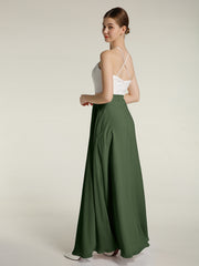 Mousseline Robes Longues Avec Dentelle Ivoire Corsage Olive Verte Grande Taille