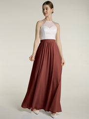 Mousseline Robes Longues Avec Dentelle Ivoire Corsage terracotta Grande Taille