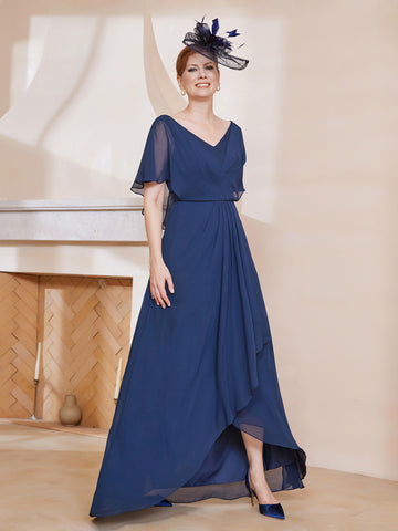 Robe De Soirée Eliza J Halter Col V Plissée Marine - Taille 2, Mousseline, Neuf Sans étiquette