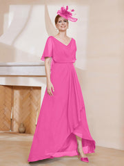 Robe Plissée en Mousseline à Col en V avec Manches Flottantes Azalée Grande Taille
