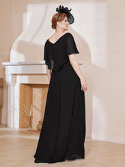 Robe Plissée en Mousseline à Col en V avec Manches Flottantes Noir