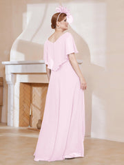 Robe Plissée en Mousseline à Col en V avec Manches Flottantes Rose Pâle Grande Taille