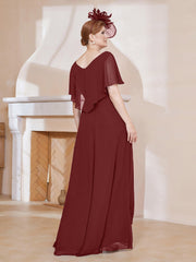 Robe Plissée en Mousseline à Col en V avec Manches Flottantes Bordeaux Grande Taille