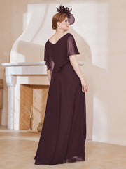 Robe Plissée en Mousseline à Col en V avec Manches Flottantes Cabernet Grande Taille