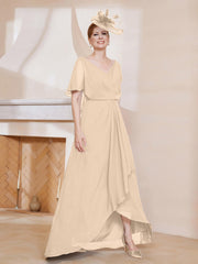 Robe Plissée en Mousseline à Col en V avec Manches Flottantes Champagne Grande Taille
