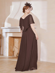 Robe Plissée en Mousseline à Col en V avec Manches Flottantes Chocolat