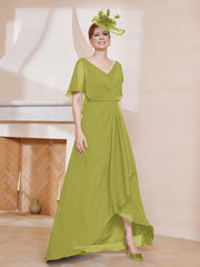 Robe Plissée en Mousseline à Col en V avec Manches Flottantes Trèfle Grande Taille