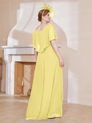 Robe Plissée en Mousseline à Col en V avec Manches Flottantes Jonquille
