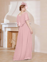 Robe Plissée en Mousseline à Col en V avec Manches Flottantes Rose Poudré Grande Taille