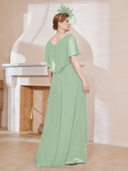 Robe Plissée en Mousseline à Col en V avec Manches Flottantes Sauge Poudrée Grande Taille