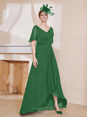Robe Plissée en Mousseline à Col en V avec Manches Flottantes Emeraude