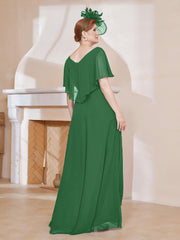 Robe Plissée en Mousseline à Col en V avec Manches Flottantes Emeraude