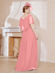 Robe Plissée en Mousseline à Col en V avec Manches Flottantes Flamant