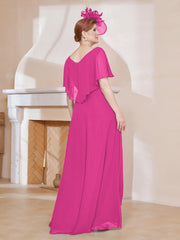 Robe Plissée en Mousseline à Col en V avec Manches Flottantes Fuchsia