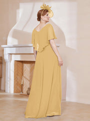 Robe Plissée en Mousseline à Col en V avec Manches Flottantes Or