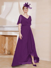 Robe Plissée en Mousseline à Col en V avec Manches Flottantes Raisin