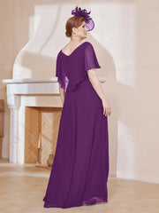 Robe Plissée en Mousseline à Col en V avec Manches Flottantes Raisin