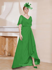 Robe Plissée en Mousseline à Col en V avec Manches Flottantes Vert