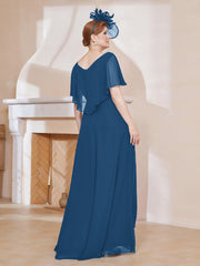 Robe Plissée en Mousseline à Col en V avec Manches Flottantes Bleu Encre