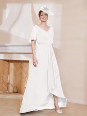 Robe Plissée en Mousseline à Col en V avec Manches Flottantes Ivoire Grande Taille