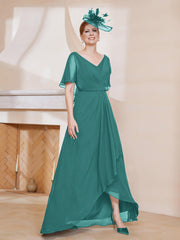 Robe Plissée en Mousseline à Col en V avec Manches Flottantes Jade Grande Taille