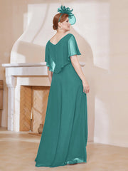 Robe Plissée en Mousseline à Col en V avec Manches Flottantes Jade