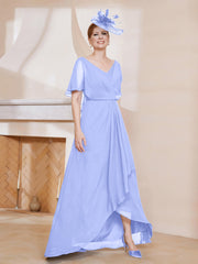Robe Plissée en Mousseline à Col en V avec Manches Flottantes Lavande