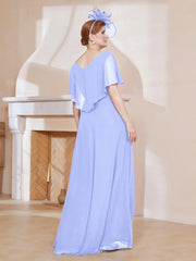 Robe Plissée en Mousseline à Col en V avec Manches Flottantes Lavande Grande Taille