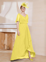 Robe Plissée en Mousseline à Col en V avec Manches Flottantes Citron Grande Taille