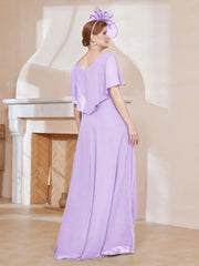 Robe Plissée en Mousseline à Col en V avec Manches Flottantes Lilas Grande Taille