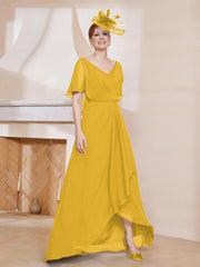 Robe Plissée en Mousseline à Col en V avec Manches Flottantes Souci Grande Taille
