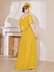 Robe Plissée en Mousseline à Col en V avec Manches Flottantes Souci Grande Taille
