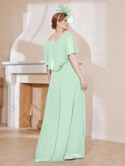 Robe Plissée en Mousseline à Col en V avec Manches Flottantes Vert Menthe