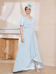 Robe Plissée en Mousseline à Col en V avec Manches Flottantes Brume Grande Taille
