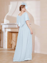 Robe Plissée en Mousseline à Col en V avec Manches Flottantes Brume Grande Taille