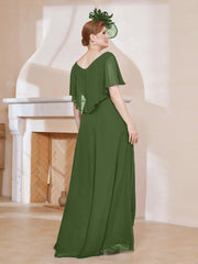 Robe Plissée en Mousseline à Col en V avec Manches Flottantes Mousse Grande Taille
