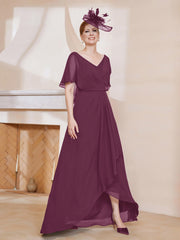 Robe Plissée en Mousseline à Col en V avec Manches Flottantes Mûre Grande Taille