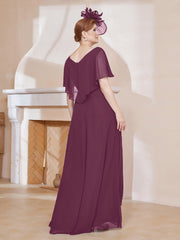 Robe Plissée en Mousseline à Col en V avec Manches Flottantes Mûre Grande Taille