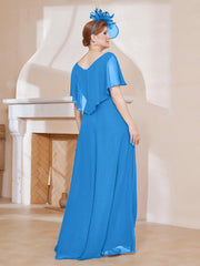 Robe Plissée en Mousseline à Col en V avec Manches Flottantes Bleu Océan