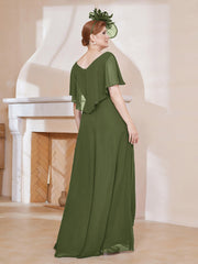 Robe Plissée en Mousseline à Col en V avec Manches Flottantes Olive Verte