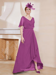 Robe Plissée en Mousseline à Col en V avec Manches Flottantes Orchidee