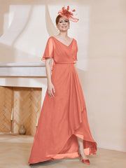 Robe Plissée en Mousseline à Col en V avec Manches Flottantes Papaye Grande Taille