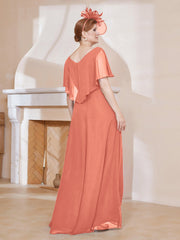 Robe Plissée en Mousseline à Col en V avec Manches Flottantes Papaye Grande Taille