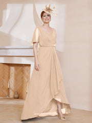 Robe Plissée en Mousseline à Col en V avec Manches Flottantes Pêche