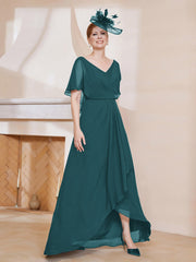 Robe Plissée en Mousseline à Col en V avec Manches Flottantes Paon Grande Taille