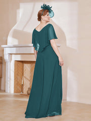 Robe Plissée en Mousseline à Col en V avec Manches Flottantes Paon Grande Taille