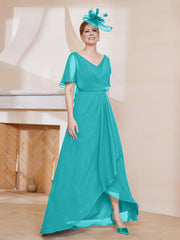 Robe Plissée en Mousseline à Col en V avec Manches Flottantes Piscine Grande Taille